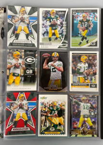 Sports Cards Binder With Aaron Rodgers, Peyton Manning, and Ben Roethlisberger