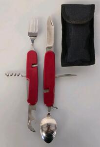 Hobo Knife Multi-Tool Camping Utensil Set, Knife Fork Spoon Opener Corkscrew, Stainless Steel, W/Case, China