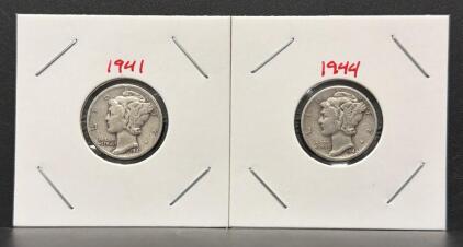 1941 & 1944 Mercury Dimes &ndash; 90% Silver, Circulated Condition