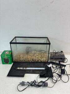 10 gallonAquarium tank( 20inLx10inWx12inH),top with light. MARINA Slim Filter S15. Aquarium CO-Op Large Sponge Filter for 40 gallon and up tanks. TOPFIN Aquarium Heater and more.