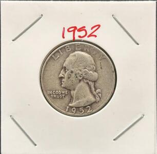 1952-S Washington Quarter Dollar, 90% Silver, San Francisco Mint, Circulated
