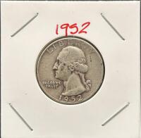 1952-S Washington Quarter Dollar, 90% Silver, San Francisco Mint, Circulated