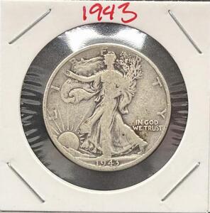 1943-D Walking Liberty Half Dollar 90% Silver, Circulated, Denver Mint