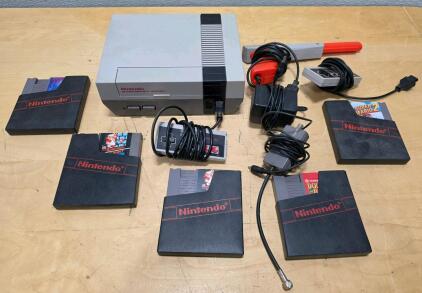 Nintendo NES Console Bundle with Zapper, 2 Controllers, Power Supply, and 5 Games