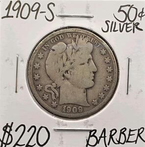 1909-S Barber Silver Half Dollar