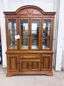 Traditional Wood China Cabinet with Glass Display Doors, 4 Shelves, Drawer, 84"x64"x18"
