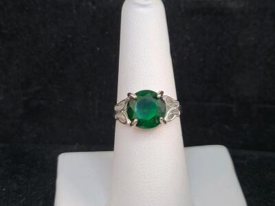 Green Emerald Faceted Round Cut Ring, Size 6&frac12;
