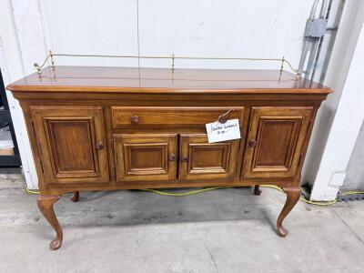 Queen Anne Style Buffet Sideboard with Brass Gallery Rail and Cabriole Legs 60" W x 22" D x 36" H