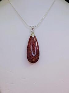 Red Dragon Vein Agate Teardrop Pendant .925 Necklace