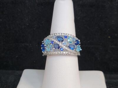 Blue Sapphire & Aquamarine Ring, Size 8