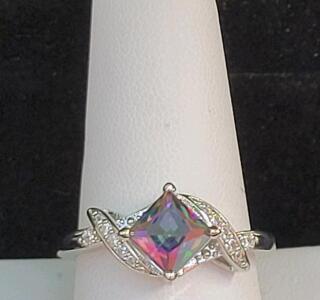 Mystic Rainbow Topaz Square Cut Faceted Ring, Size 10