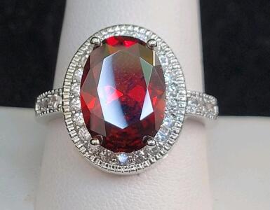 Red Ruby Faceted Oval Cut Ring, Size 10