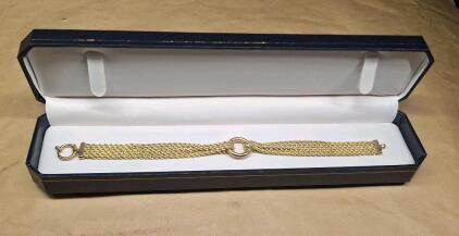 (1) 7" Yellow Gold Multi Strand Mesh Chain Bracelet, Stamped PERU & Ma10k