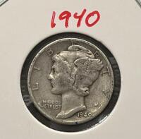 1940 & 1941 Mercury Dimes, 90% Silver, Circulated, Winged Liberty Head, US Coins - 2