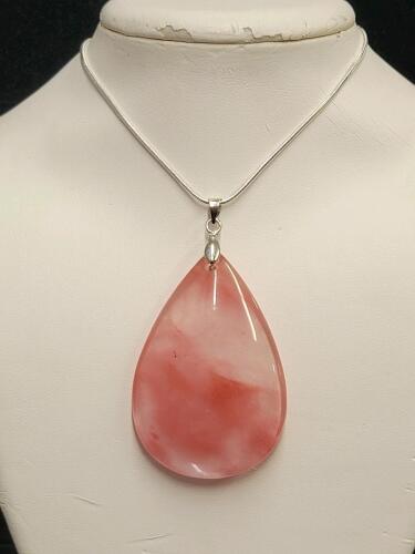 76.75ct Natural Cherry Quartz Teardrop Pendant 24" Necklace