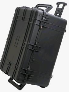 (1) MEIJIA Portable Waterproof Protective Hard Case W/ Retractable Pull Handle & Rolling Wheels,Customizable Fit Foam Inserted,Elegant Black, 33.43"L X 28.39"W X 17.64"T