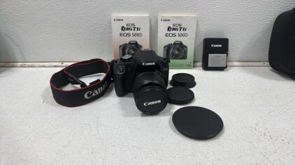 Canon EOS Rebel T1i / 500D DSLR Kit, 15.1MP, APS-C, 18-55mm Lens, Charger, Strap, Manuals