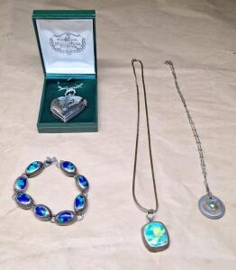 (1) Azurite & Sterling Silver Bracelet, Stamped Mexico 925, (1) Heart Pendant Watch & (2) Pendant Necklaces