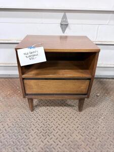 Mid-Century Modern Nightstand, Wood Veneer, Single Drawer, Open Shelf, Tapered Legs, 20"x15"x23"