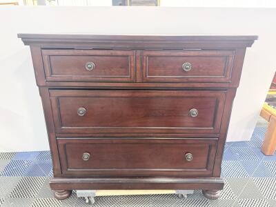 Classic 4-Drawer Dark Brown Wooden Chest Dresser &ndash; Bun Feet, Metal Knobs, 42"x18"x36"