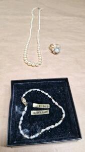 (1) 14K Gold & Cultured Pearl Bracelet W/ Foux Pearl Necklace & Ring