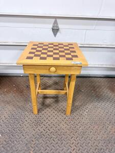 Wood Chess & Checkers Table with Drawer, Light Finish, 20" x 20", 8x8 Board, Sturdy Wood Legs