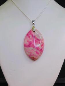 79.60ct Natural Peachblow Chrysanthemum Coral Olivary Pendant 24" Necklace
