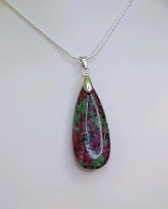 25.45ct Natural Ruby in Fuchsite Teardrop Pendant 24" Necklace