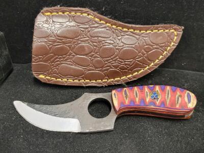Small Fixed-Blade Skinning Knife with Curved 2.5" Blade and Colorful Handle