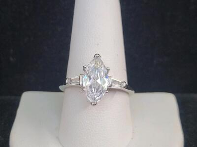Marquise Cut White Sapphire Gemstone Ring, S925 Metal, Size 10
