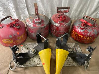 (4) Eagle 2 Gal Safety Cans, (2) DBI/SALA 2103685 Roof Anchors, (2) Large Funnels