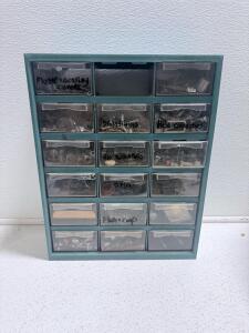 Small Parts Organizer Cabinet with 15 Drawers, Assorted Hardware, Labeled Clear Plastic Bins