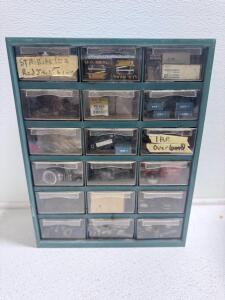 18-Drawer Metal Small Parts Organizer Cabinet with Assorted Hardware, Blue-Green, Clear Drawers