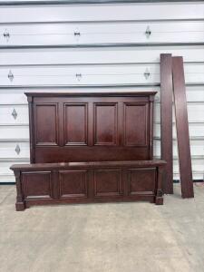 King Size Traditional Wood Panel Bed Frame, Dark Cherry Finish, Headboard Footboard Side Rails