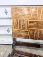 Mid-Century Modern Wood Bed Frame, Geometric Headboard, Platform Slat System, Queen/King Size - 5