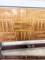 Mid-Century Modern Wood Bed Frame, Geometric Headboard, Platform Slat System, Queen/King Size - 6