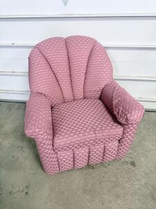 Pink Shell-Back Upholstered Armchair, Channel-Tufted Design, Removable Cushion, Approx. 34" Wide
