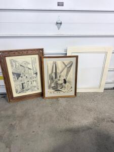 Framed Laurie Hedstrom Signed Pencil Drawings, Large & Medium, Still Life and Urban Scene