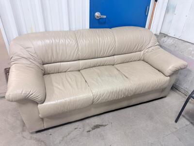 3-Seater Leather Sofa, Light Beige, Rolled Arms, Approx. 85.8" x 35.8" x 30.7"
