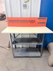 Heavy-Duty Workbench with Pegboard, Metal Shelving, and Accessories