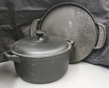 Weber 6 Qt Cast Iron Dutch Oven with Skillet Lid, 12.8" Wide, Heavy Duty Handles, Matte Black