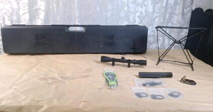 (1) Gun Guard 48" Hard Shell Rifle Case, (1) Gun Lock, 9x40 Scope, (1) Folding Camp Stool & Assorted Airsoft Gun Parts