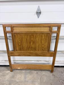 Mid-Century Modern Wood Headboard with Cane Panel, Geometric Design, Twin/Full Size