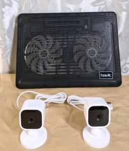 (1l Havit HV-F2033 Laptop Cooling Pad & (2) Amazon Blink Mini USB Security Cameras