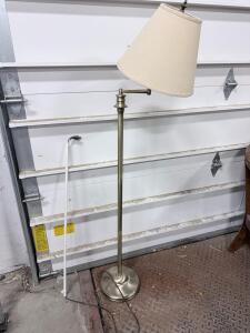 Brass Swing Arm Floor Lamp with Fabric Shade, 60" Height, Adjustable Arm, Plug-In