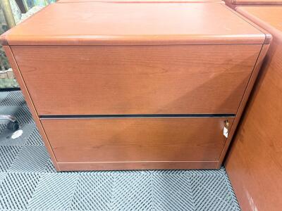 2-Drawer Lateral File Cabinet, Locking, Wood Veneer, Medium Cherry, 36"x22"x29"