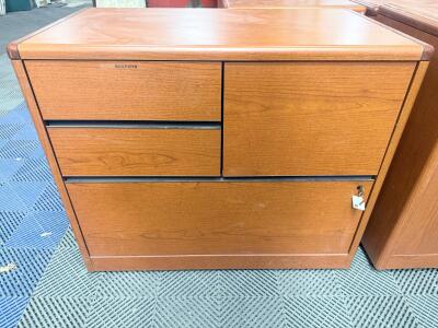Wooden Lateral Filing Cabinet with 4 Drawers, Locking Mechanism, Medium Brown Finish