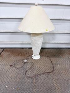 Contemporary Off-White Textured Ceramic Table Lamp with Fabric Shade, 27&ndash;30" Tall