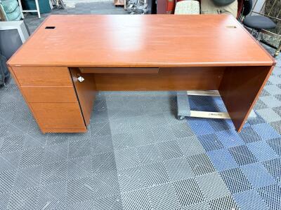 HON Executive Office Desk, 72"x36", Cherry Finish, 3 Drawers w/Lock, Cable Grommet