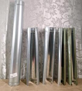 (1) 36" Long, 4" Diameter Galvanized Gas Vent Pipe, (2) 24" Long, 4" Diameter Galvanized Duct Pipe Sections & (2) 24" Long, 3" Diameter Galvanized Duct Pipe Sections